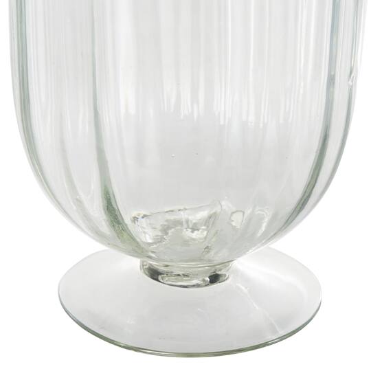 Clear Glass Ribbed Fluted Decorative Candle Holder with Elevated Base
